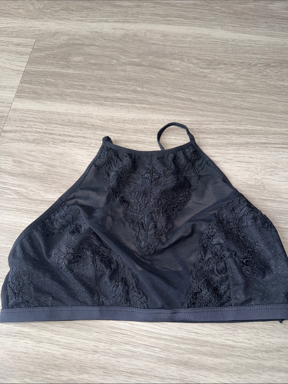 Sheer Lace High-Neck Bralette - Black